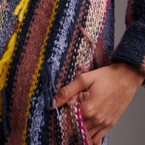 Anthropologie Multicolor Striped Cardigan Boho Chic Chunky Knit Bohemian Layer - Picture 5 of 14